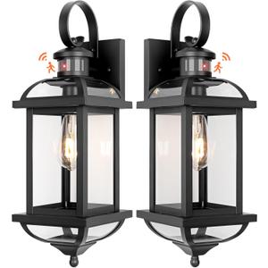 Motion Sensor Porch Lights Dusk to Dawn, 19 Inch Enclosed Bottom Anti-Rust Aluminum Black Outdoor Light fixtures 2 Pack Large Exterior Light Outdoor Wall Lights for House Garage Patio (Modern Matte Black)
