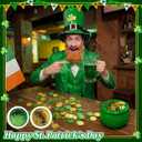 Shihanee 9 Pcs Leprechaun Costume Adult Men St. Patrick's Day Outfit Suit Hat Beard Bow Tie Brooch Socks Shoes Buckle Pot (Green, M)