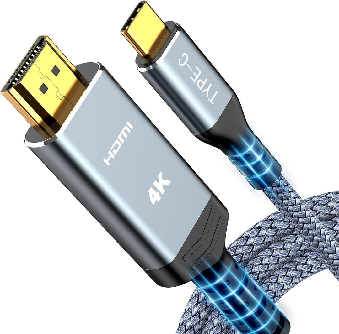 Highwings USB C to HDMI Cable 6FT(4K@60Hz), High Speed Type C to HDMI 2.0 Braided Cord, Thunderbolt 3/4/5 Compatible with iPhone 16/15 Series, MacBook Pro/Air, iPad, Surface, Galaxy, XPS (Grey)