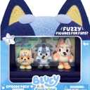 Bluey Fuzzies Episode Pack: Onesies, 3 Flocked Mini-Figures | Includes exclusive figure, display case, trading card & guide; 90+ to collect in Series 1, kids toys