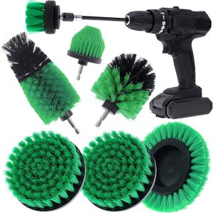 8 Pcs Drill Brush Attachment Set, Power Cleaning Scrub Brush Kit with Extend Long Attachment, All Purpose Drill Scrub Brushes for Car, Grout, Floor, Tub, Bathroom and Kitchen (Green)