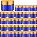 IRON BILL 1 Oz Blue Round Glass Jars with Inner Liners and Gold Lids(24PCS) Empty Cream Containers Refillable Cosmetic Vials for Cosmetics, Lotions, Ointment, Body Scrubs & Balms