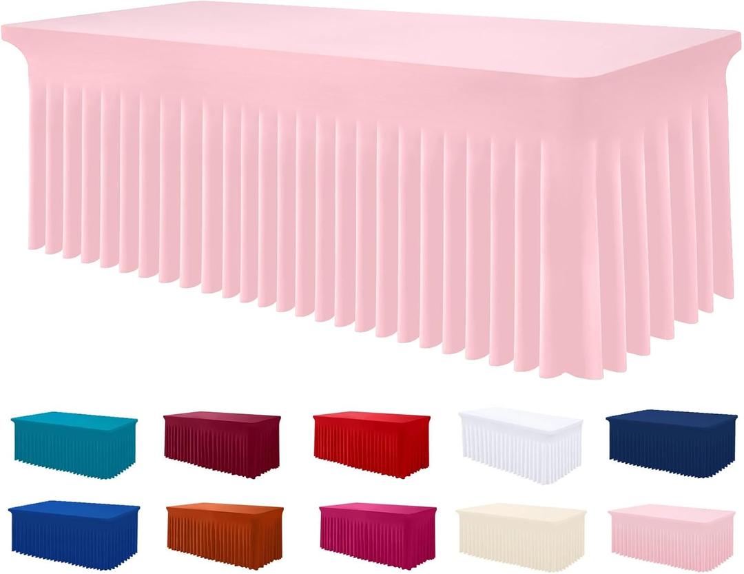 Smiry Spandex Tablecloth, Elastic Fitted Stretch Tablecloth for 6FT Rectangle Tables, Waterproof Washable Table Cover Skirt for Outdoor, Wedding, Banquet & Parties (Pink, 72Lx30Wx30H Inch)