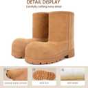 Faux Suede Platform Fuzzy Snow Boots Round Toe Hippy Winter Boots Slip On Knee High Chunky Heel Fur Tall Boots for Women (8, Chestnut Mid)