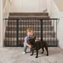 Mumeasy 29.7-57" Extra Wide Baby Gate for Doorways, Auto Close Dog Gate Indoor for Stairs, No-Drill Pressure Mounted Pet Gate with Door, Easy Walk Thru Long&Large Safety Gate for House, Outdoor, Black