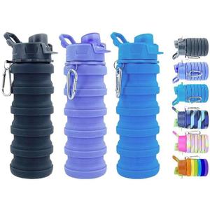 Collapsible Water Bottles 3 Pack Silicone Water Bottle with Carabiner BPA Free Expandable Water Bottle 500ml Portable Sport Water Bottle for Travel Camping. (Black+Purple+Blue)