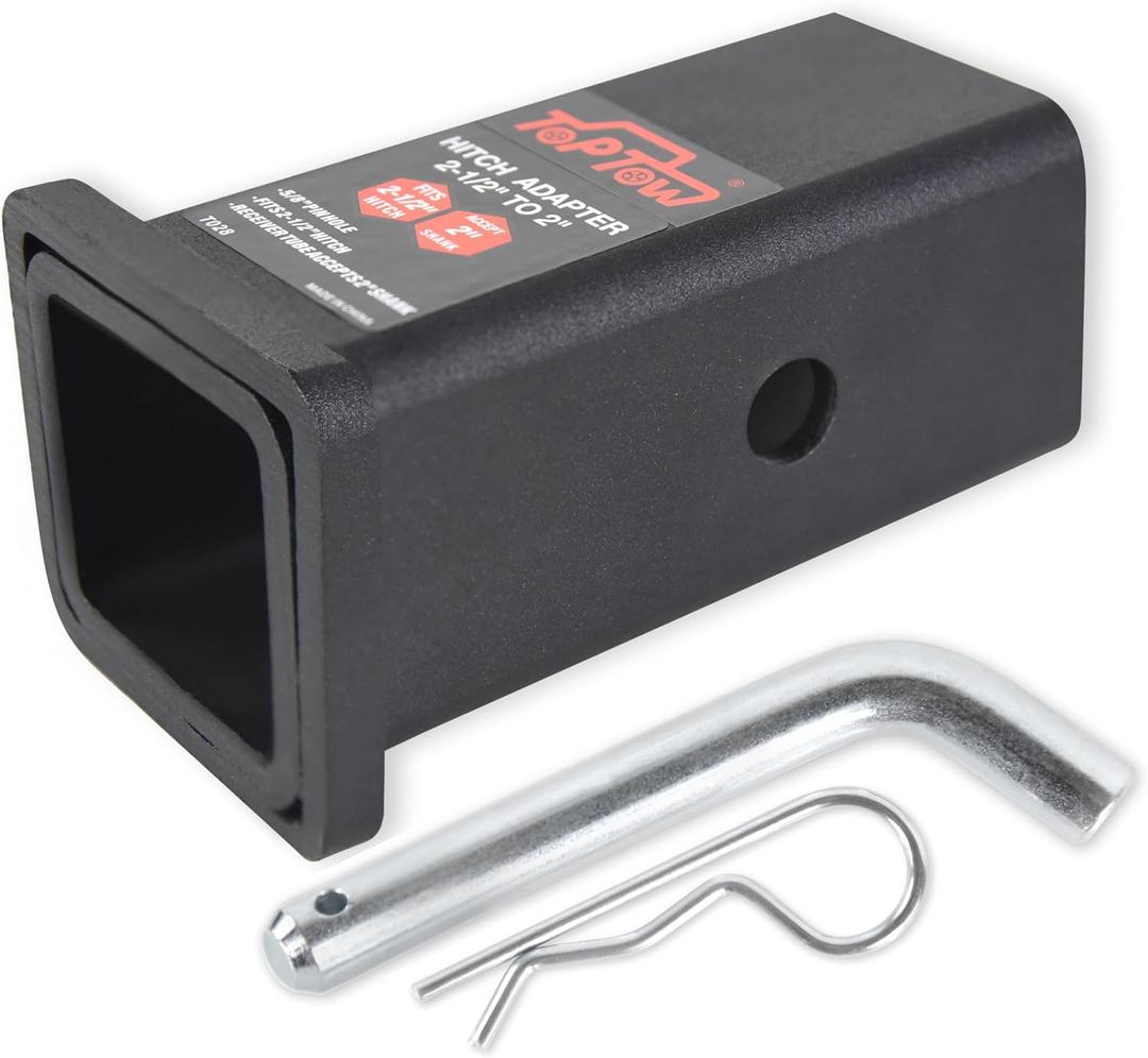 TOPTOW 64028HP Trailer Hitch Adapter 2-1/2" to 2" Hitch Reducer Sleeve Carbon Steel, 5/8 inch Pin & Clip Included
