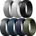 ThunderFit Men's Silicone Rings 10mm Wide 2.5mm Thick Rubber Bands, Breathable, Variety Multipack 1-10 (Pack A: Charcoal Black, Iron Grey, Concrete Grey, Navy Blue, Midnight Blue, Olive Green, Light Grey)