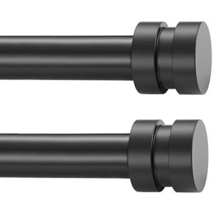 2 Pack Single Curtain Rods, 1Inch Diameter Telescoping Drapery Window Curtain Rod 16-28Inch(1.3-2.3ft) Rod Length, Matte Black