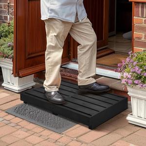 Indoor Wooden Step Stool 3.5'' Height, Outdoor Steps with Non Slip Pads, Step for Outside, Safety Stepping Stool for Bathroom, Kitchen, Bed, Black