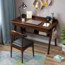 Ytaoka Solid Wood Writing Desk, 47" Mid-Century Modern Walnut Desk, Home Office Computer Desk with 2 Drawers and Storage Shelf, Laptop Desk, Study Table, Work Desk Station, 47.2" L x 23.6" W x 29" H