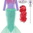 Arie Costume For Girls Little Mermaid Dress Up Costume Arie Dress Age 3-8 With Wig Halloween Cosplay Birthday Party (100 3 Years)
