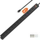 12 Outlet Long Power Strip with 15A Circuit Breaker, Black Wall Mount Heavy Duty Power Strip with 6FT/14AWG/15A/125V Extension Cord for Industrial, Garage, Office, Home and School, Black(6FT)