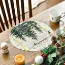 5 x Artoid Mode White Xmas Tree Christmas Round Placemats Set of 4,14 Inch Winter Xmas Holiday Round Table Mats for Dining Decoration (Beige)