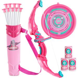 JOYIN Pink Bow and Arrow Set for Girls, LED Light Up Archery Toy Set with 9 Suction Cup Arrows, Target & Arrow Case, Christmas Indoor Outdoor Activity Toy for Kids Girls Ages 3-12