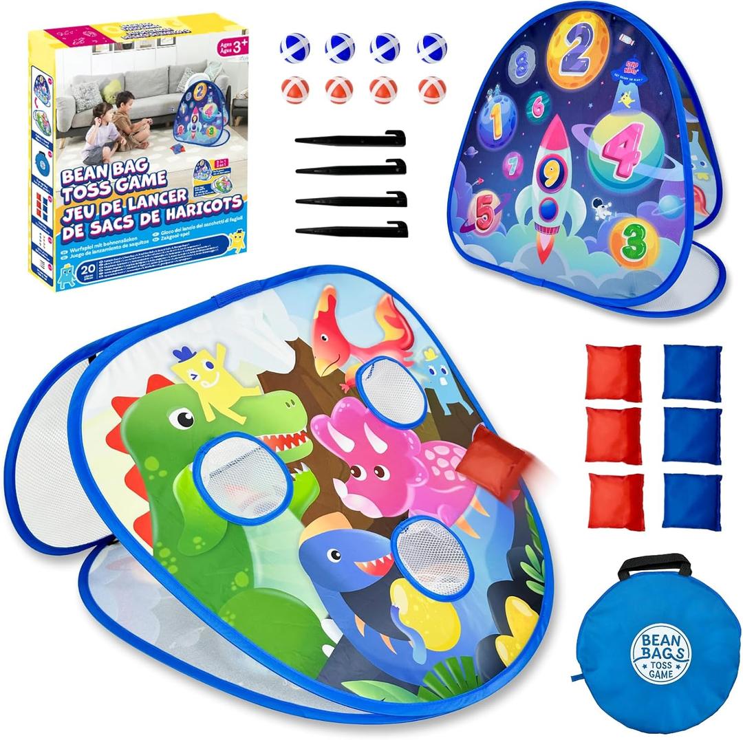 Grip Kids 2 in-1 Dinosaur and Spaceship-Themed 27-inch Bean Bag Toss Game Set for for 1-2 Players, Backyard Games, Family Party, Birthday, for Toddlers Ages 3 4 5 6 Year Old