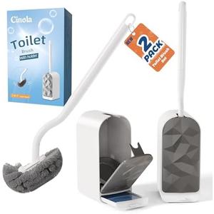 Cinola Toilet Brush and Holder 2 Set, Wall Mounted Toilet Bowl Brush with Hideaway Caddy, Toilet Cleaner Brush Built-in Drip Tray, Toilet Scrubber Brush Bathroom Decor, White RV Bathroom Accessories
