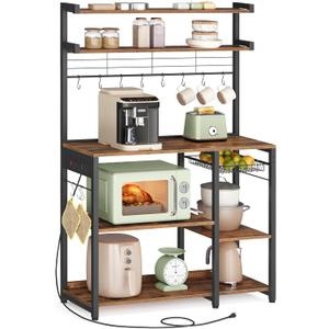VASAGLE Baker's Rack, 35.4 Inches Microwave Stand with Wire Basket, 8 Hooks, 35.4"W x 65.2"H