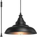 YeLEEiNO Pendant Lighting Fixtures, 14.5 Feet Extension Hanging Lantern Pendant Lamp,Swag Lights with Plug in Cord and On/Off Switch,Industrial Barn Yard Metal Hanging Ceiling Pendant Light