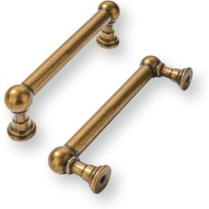 khtumeware 2 Pack 3 Inch Hole Center Antique Brass Cabinet Pulls Heavy Duty Solid Cabinet Handles cabinets Dressers Kitchens Handles Bathroom cabinets