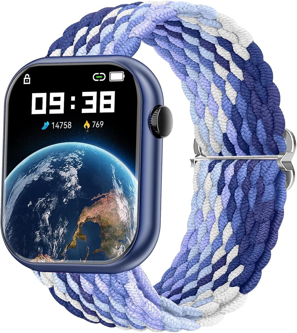 Hwagol Watch Straps,Braided Elastic Sports Ring Compatible Smart Watch,24mm Wide Strap Adjustable Elastic Nylon Braided Wristband for Women and Men