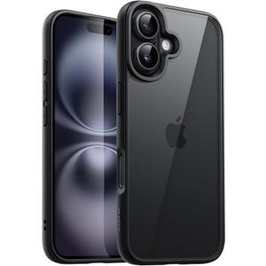 JETech Case for iPhone 16 6.1-Inch, Shockproof Phone Bumper Cover, Solid Color Matte TPU Frame, Anti-Scratch Clear Back (Black)