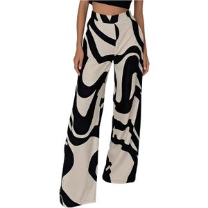 SweatyRocks Women's Wide Leg Pants High Waisted Palazzo Pants Casual Loose Trousers (Beige, L)