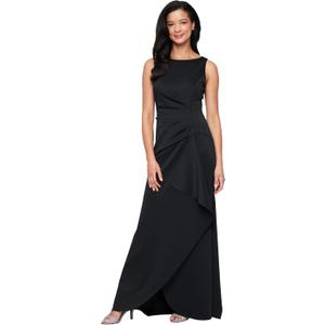Alex Evenings Women's Sleeveless Stretch Scuba Crepe Mother of the Bride Dress with Tucked Waist and Cascade Detail Skirt (Black, L/4)
