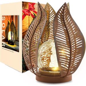 Solar Outdoor Lights Garden Decor Waterproof Crackle Glass Globe,Metal Yard Art Outdoor Solar Garden Lights for Decor Yard,Porch,Patio Decorations.Gardening Gifts for Women/Mom. (Rust)