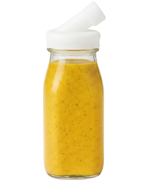 kitchentoolz Salad Dressing Shaker Bottle 12oz Carafe Glass Bottle with Silicone Pour Spout and Tamper-Proof Lid for Sauces and Marinades - Salad Dressing Dispenser Container (White)