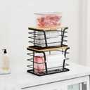 TIDIIABODE 2 Pack Stackable Storage Laundry Kitchen Organizers, Wall Mount Trash Bag Holder with Bamboo Top and Garbage Bag Dispenser No Drill