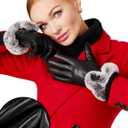 VIKIDEER Elegant Super Warm Fur Lined Gloves Women Leather Gloves Rabbit Fur Lining and Cuffs Touchscreen Driving (Medium, Black)