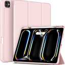 Aoub Case for iPad Pro 11 Inch Case (M4) 2024 5th Generation with Pencil Holder, Protective Cover with Soft Smooth TPU Back, Auto Wake/Sleep, Supports Pencil Pro & Pencil USB-C Charging - Pink (Pink)