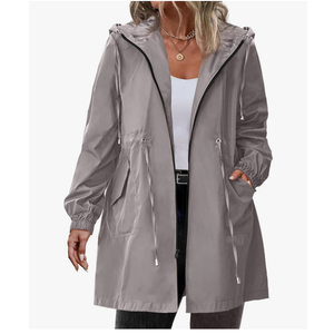 IN'VOLAND Women's Rain Jacket Plus Size Long Raincoat Lightweight Hooded Windbreaker Waterproof Jackets with Pockets 28w