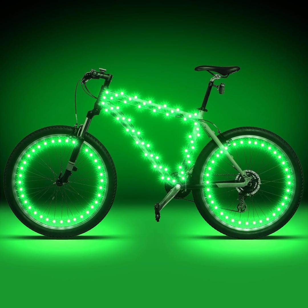 Woanger 3 Pcs LED Bike Lights for Night Riding Bicycle Frame and Wheel Lights Battery Powered Bike Accessories Gifts for Adults Riding at Night (Green)