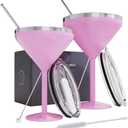 8 oz. Vacuum Sealed Martini Glass - Stainless Steel Ideal for Mother's Day Gift, Insulated Tumbler with Straws, Olive Pins, Straw Cleaner, Insulated Glass for Travelling | Drinkware (Pink)