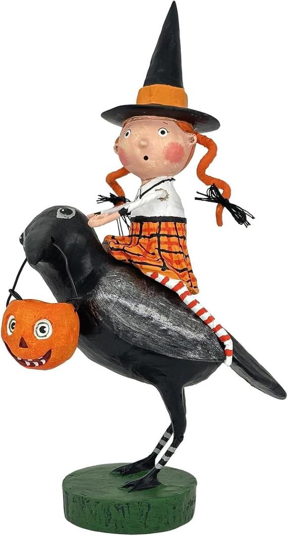 ESC by Artist Lori Mitchell Halloween 17276 Raven's Flight Witch Figurine, 7.5 Inches Tall, Multicolor