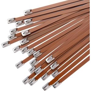 Metal Zip Ties Brown 11.8in Stainless Steel Zip Ties Heavy Duty, 270LBS Tensile Strength, Wire Multifunctional Locking Exhaust Wrap Flexible Durable 30 PCS