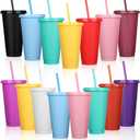 Honeydak 15 Pack Tumbler with Straw and Lid Bulk Cups for Gifts Water Bottle Iced Coffee Travel Mug Cup Reusable Plastic Tumblers for Party Birthdays 24-27 oz (Solid Color)