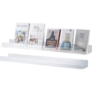 36" x 4.7 Acrylic Floating Bookshelf, 5mm Thick Crystal Clear Wall Ledge Shelf Wall Mounted Shelves for Books, Pictures, Phones, Small Toy Storage (2)