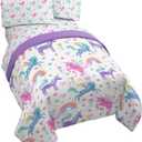 Jay Franco Unicorn Rainbow 4 Piece Twin Bed Set  Includes Comforter & Sheet Set  Super Soft Fade Resistant Microfiber