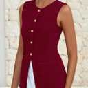 PRETTYGARDEN Blazer Vest Tops for Women Sleeveless Button Down Business Casual Outfits Work Suit Vests Waistcoat (Red, S)