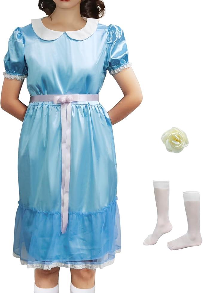 ATAMET Girls Womens 80s Lolita Dress Twins Fancy Costume Adult Creepy Sister Cosplay (Blue, XLarge)
