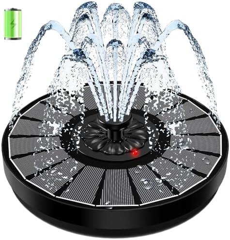 SZMP Solar Fountain Work On Cloudy Day,Solar Water Bird Bath Fountain with Faster Conversion Glass Solar Panel and Power Indicator Light,Built-in 2000mAh Battery