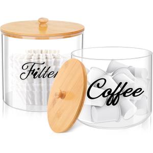 homicozy 2pcs Coffee Pod Holder with Bamboo Lid, 5in & 6in Clear Countertop Storage for Coffee Capsules, K Cup Organizer for Keurig/Nespresso, coffee filter holder, Coffee Bar Accessories