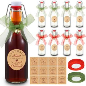 Nuogo 8 Pcs Swing Top Glass Bottles For Kahlua Extract Homemade 8oz 8 Pcs Labels Clear Flip Top Glass Beer Bottles with Caps and Cotton Twines for Home vanilla Beer Kombucha Soda Fermentation Supply