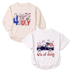 KOLNAMDINH 2 PCS 4th of July Baby Romper Patriotic Outfit, My First 4th of July Romper for Baby Boy Girl Independence Day (Muticolor, 12-18 Months)