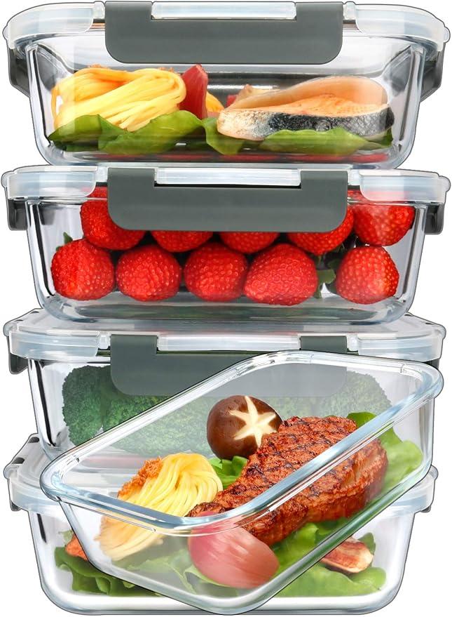 M MCIRCO [5Packs, 36 Oz Glass Meal Prep Containers with Snap Locking Lids Glass Food Containers,Airtight Lunch Container,Microwave, Oven, Freezer and Dishwasher (4.5 Cup)