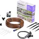 Raindrip SDGCBHP Automatic Drip Irrigation Watering Kit with Timer for Ground Cover & Flower Beds, Waters up to 200 Sq. ft, Timer with Customizable Settings & 13 GPH Half-Circle Adjustable Sprayers, Black;Galvanized Steel;Brown