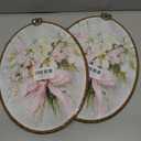 Vintage Pink Bow Floral Bouquet Oval Wall Art Framed, White Floral Oval Wall Decor, Vintage Flower Hanging Canvas Prints Wall Sculptures for Bedroom Living Room Decor, 8.5x11.5 Inch 2 pcs